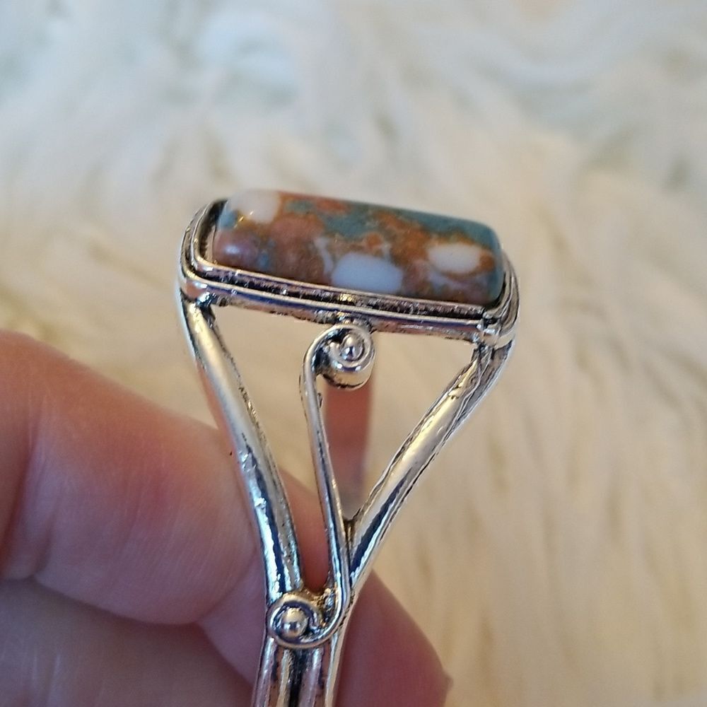 ❤️Bangle Bracelet silvertone with Turquoise stone - Picture 6 of 10